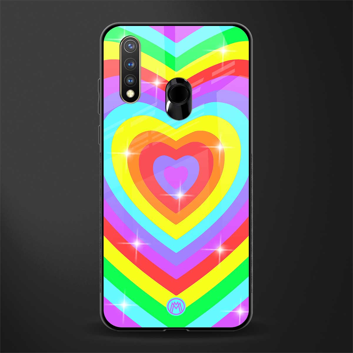 rainbow y2k hearts aesthetic glass case for vivo u20 image