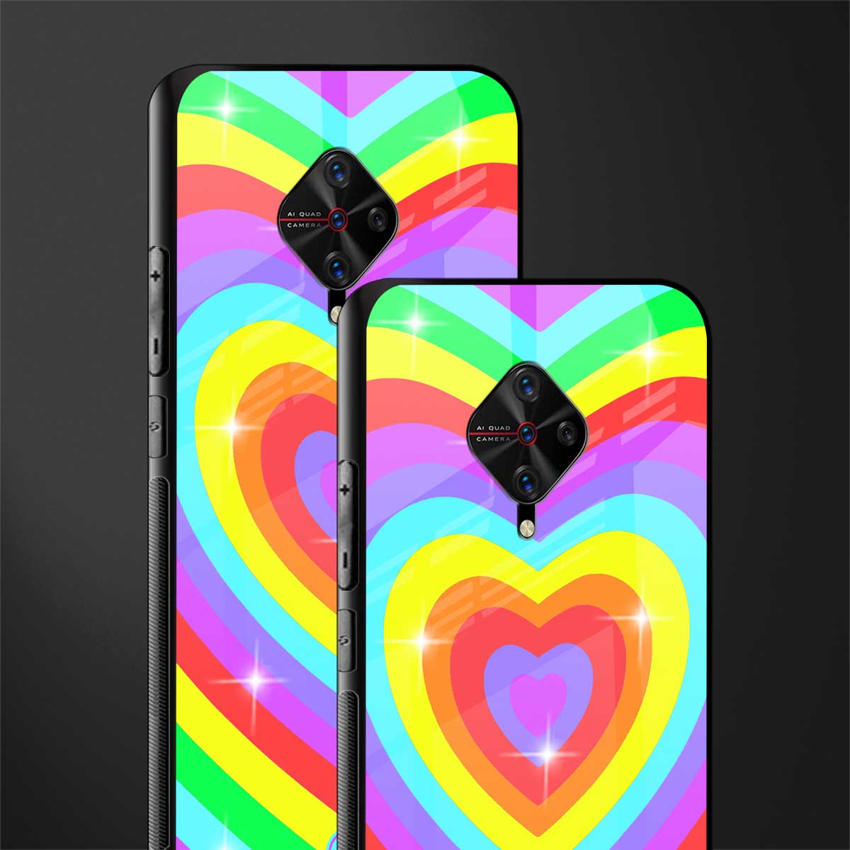 rainbow y2k hearts aesthetic glass case for vivo s1 pro image-2