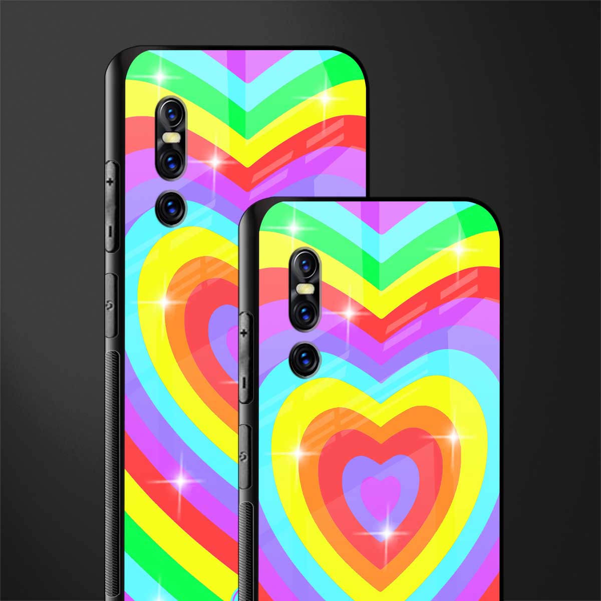 rainbow y2k hearts aesthetic glass case for vivo v15 pro image-2