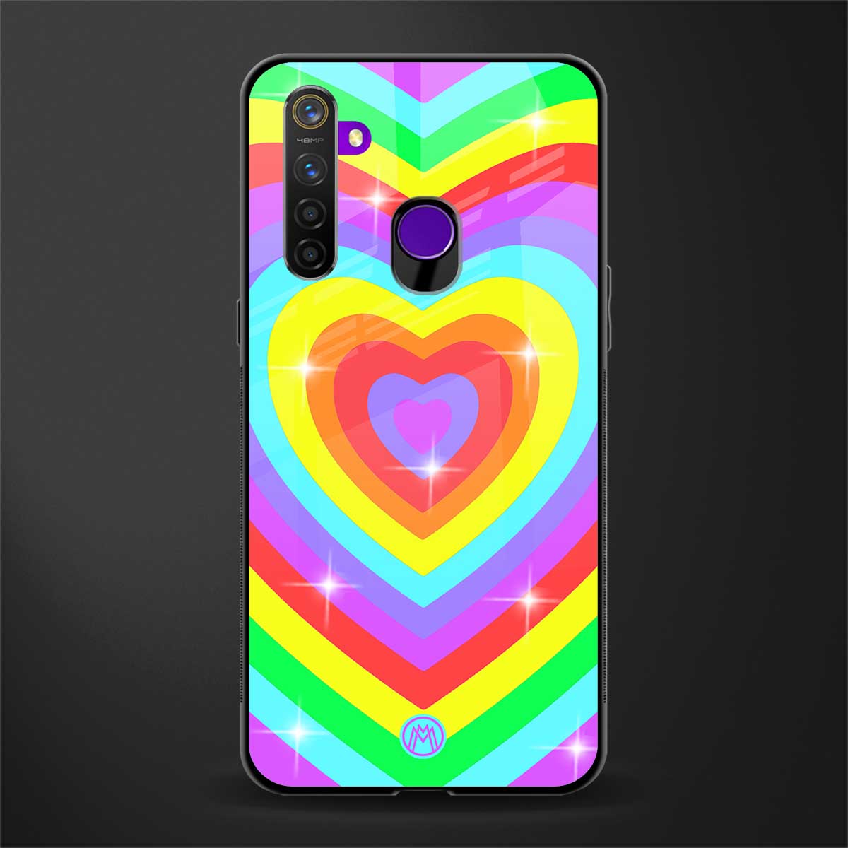 rainbow y2k hearts aesthetic glass case for realme 5 image