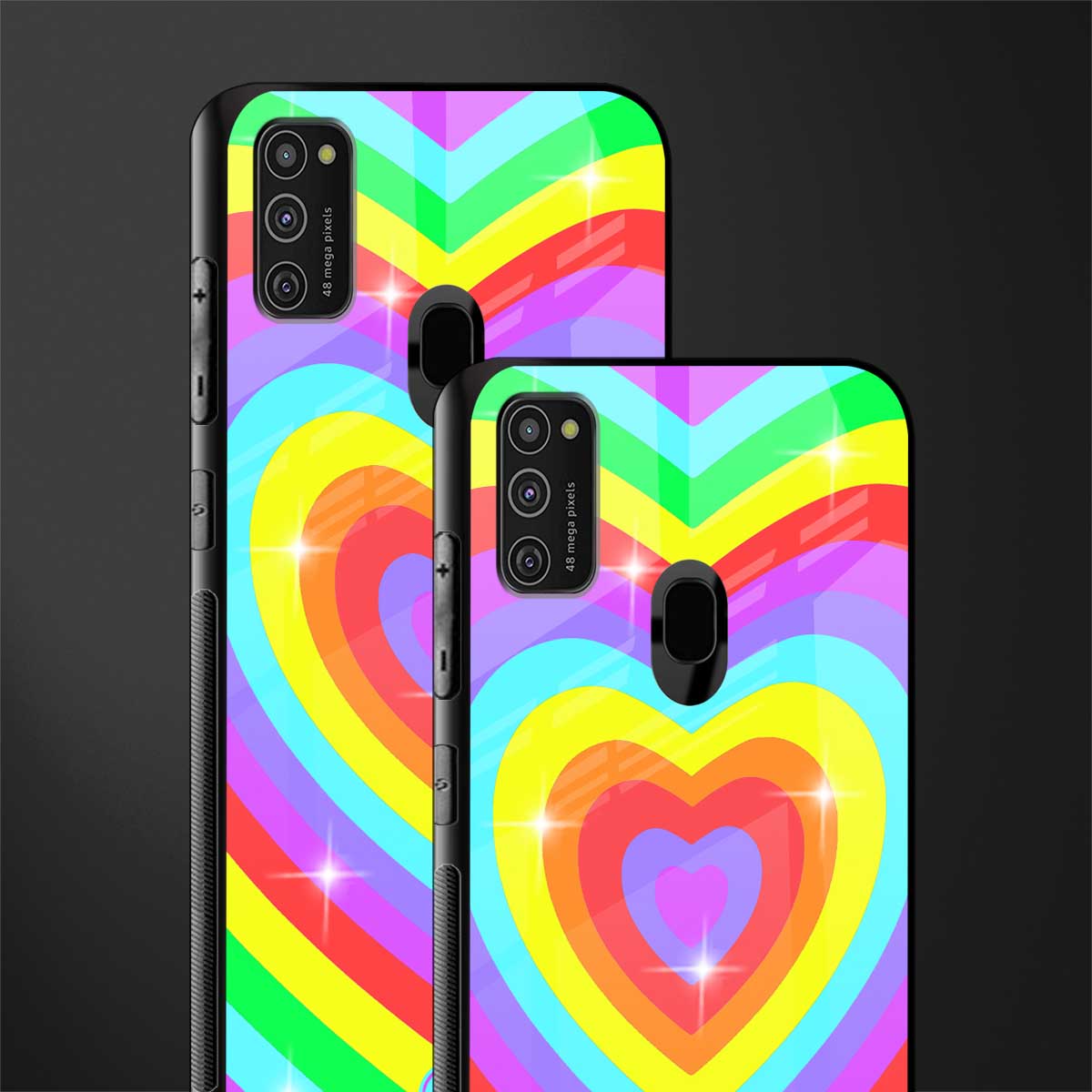 rainbow y2k hearts aesthetic glass case for samsung galaxy m21 image-2