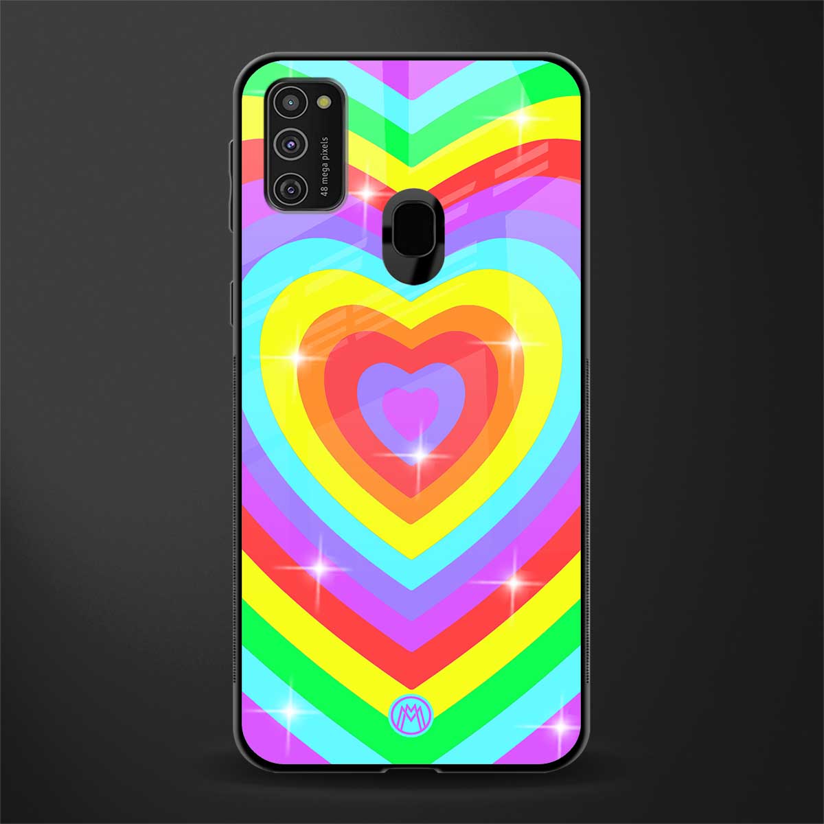 rainbow y2k hearts aesthetic glass case for samsung galaxy m21 image