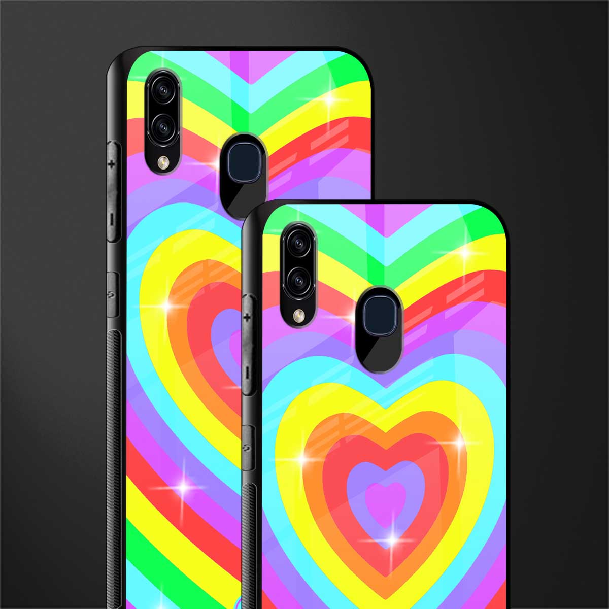 rainbow y2k hearts aesthetic glass case for samsung galaxy a20 image-2