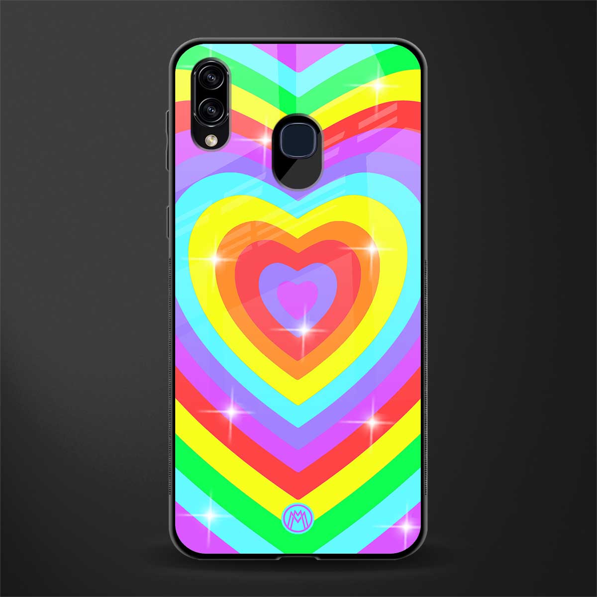 rainbow y2k hearts aesthetic glass case for samsung galaxy a20 image
