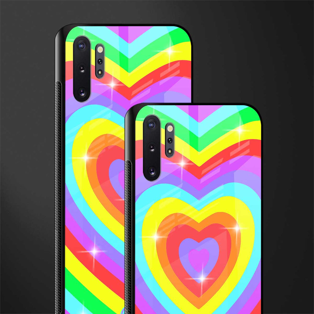 rainbow y2k hearts aesthetic glass case for samsung galaxy note 10 plus image-2