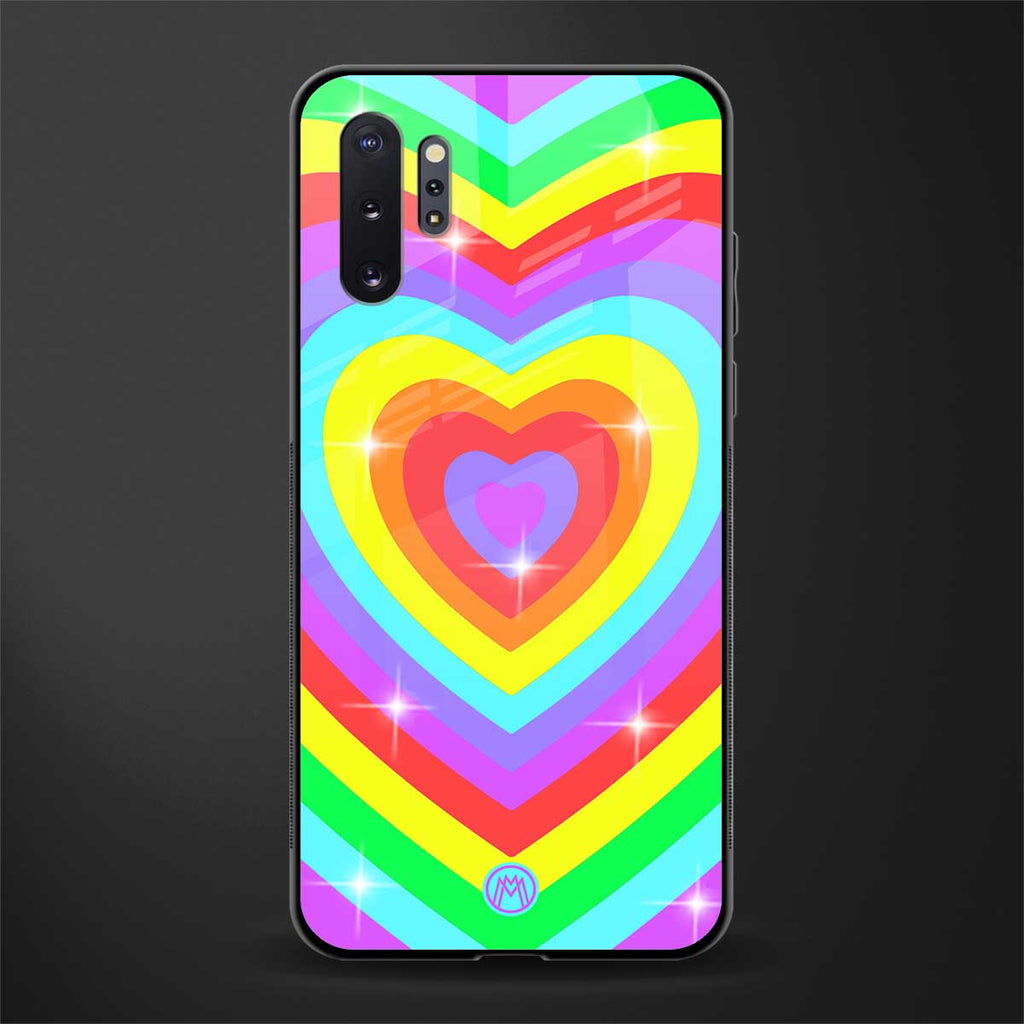 rainbow y2k hearts aesthetic glass case for samsung galaxy note 10 plus image