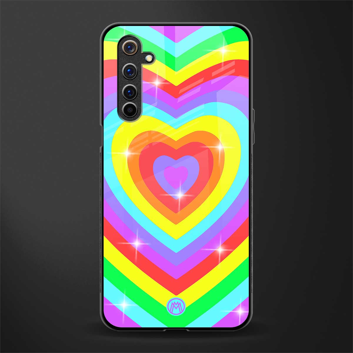 rainbow y2k hearts aesthetic glass case for realme 6i image