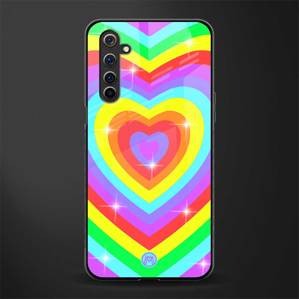 rainbow y2k hearts aesthetic glass case for realme 6 image