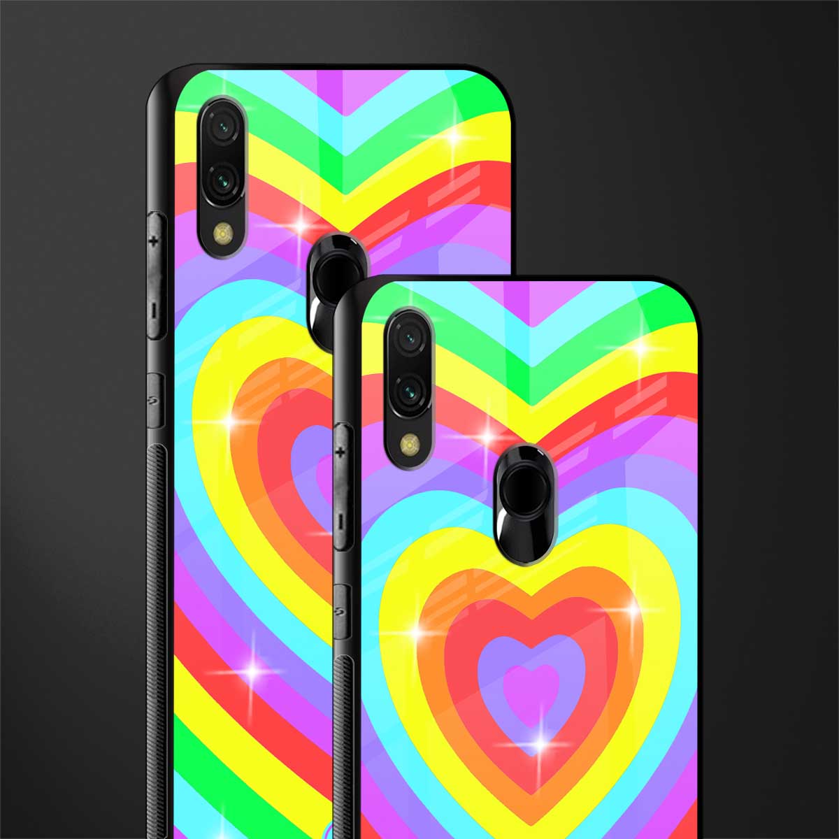 rainbow y2k hearts aesthetic glass case for redmi note 7 pro image-2
