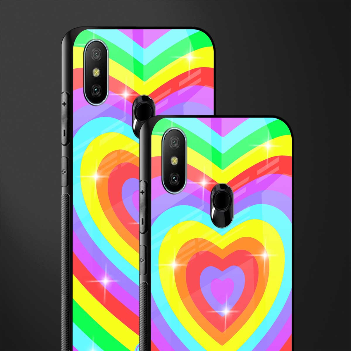 rainbow y2k hearts aesthetic glass case for redmi 6 pro image-2