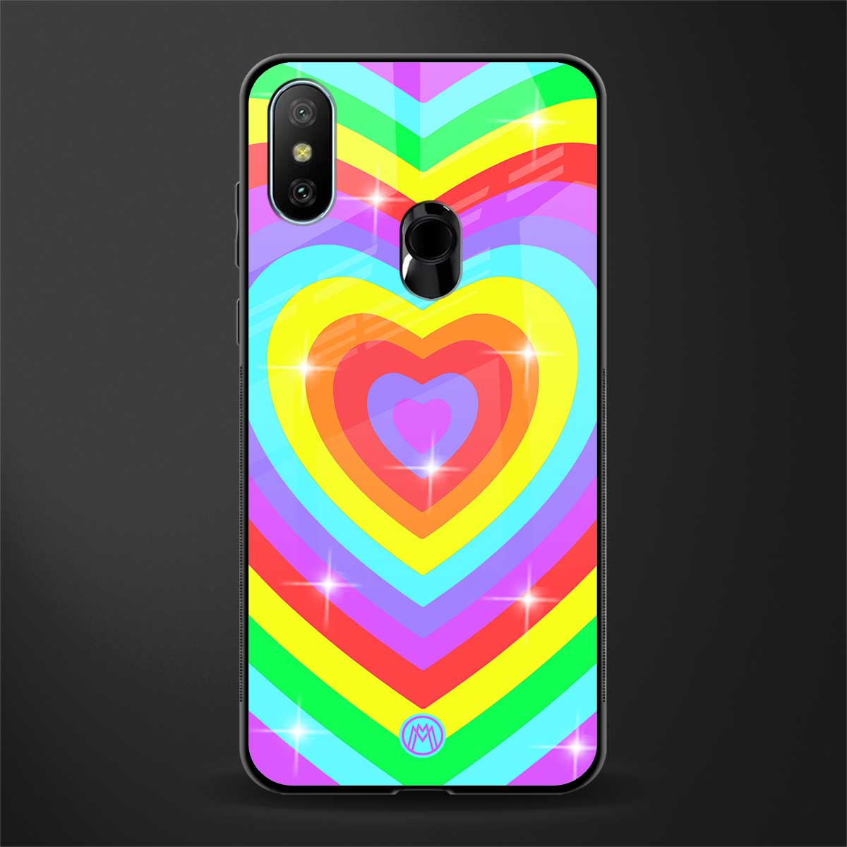rainbow y2k hearts aesthetic glass case for redmi 6 pro image
