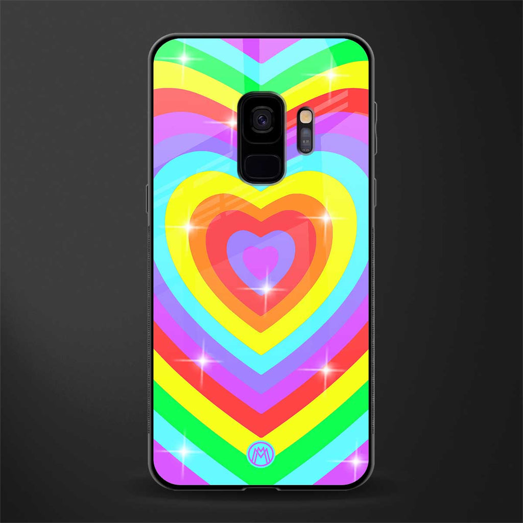 rainbow y2k hearts aesthetic glass case for samsung galaxy s9 image