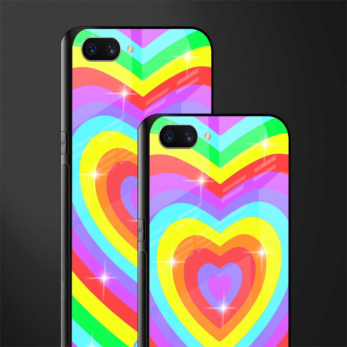 rainbow y2k hearts aesthetic glass case for oppo a3s image-2
