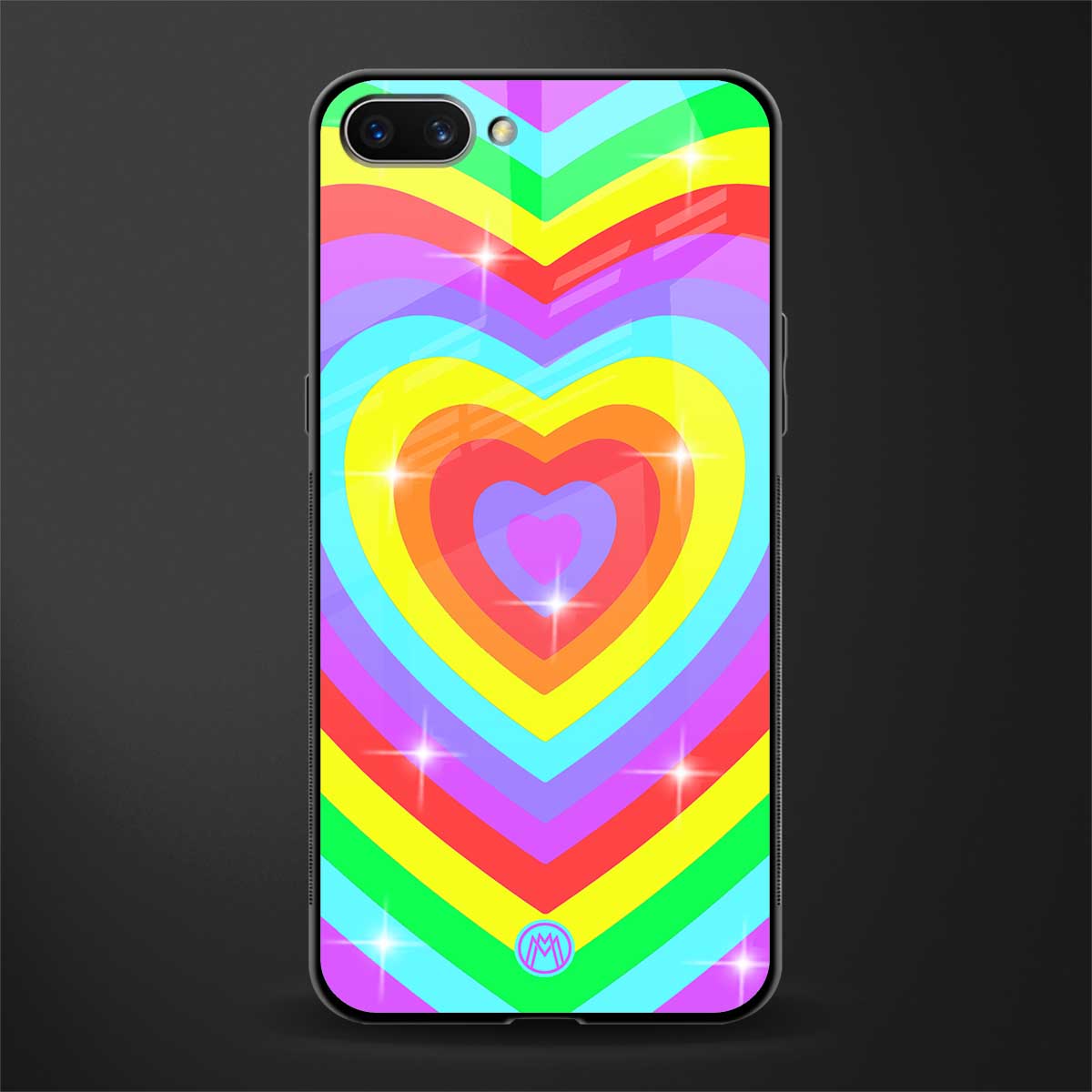 rainbow y2k hearts aesthetic glass case for oppo a3s image