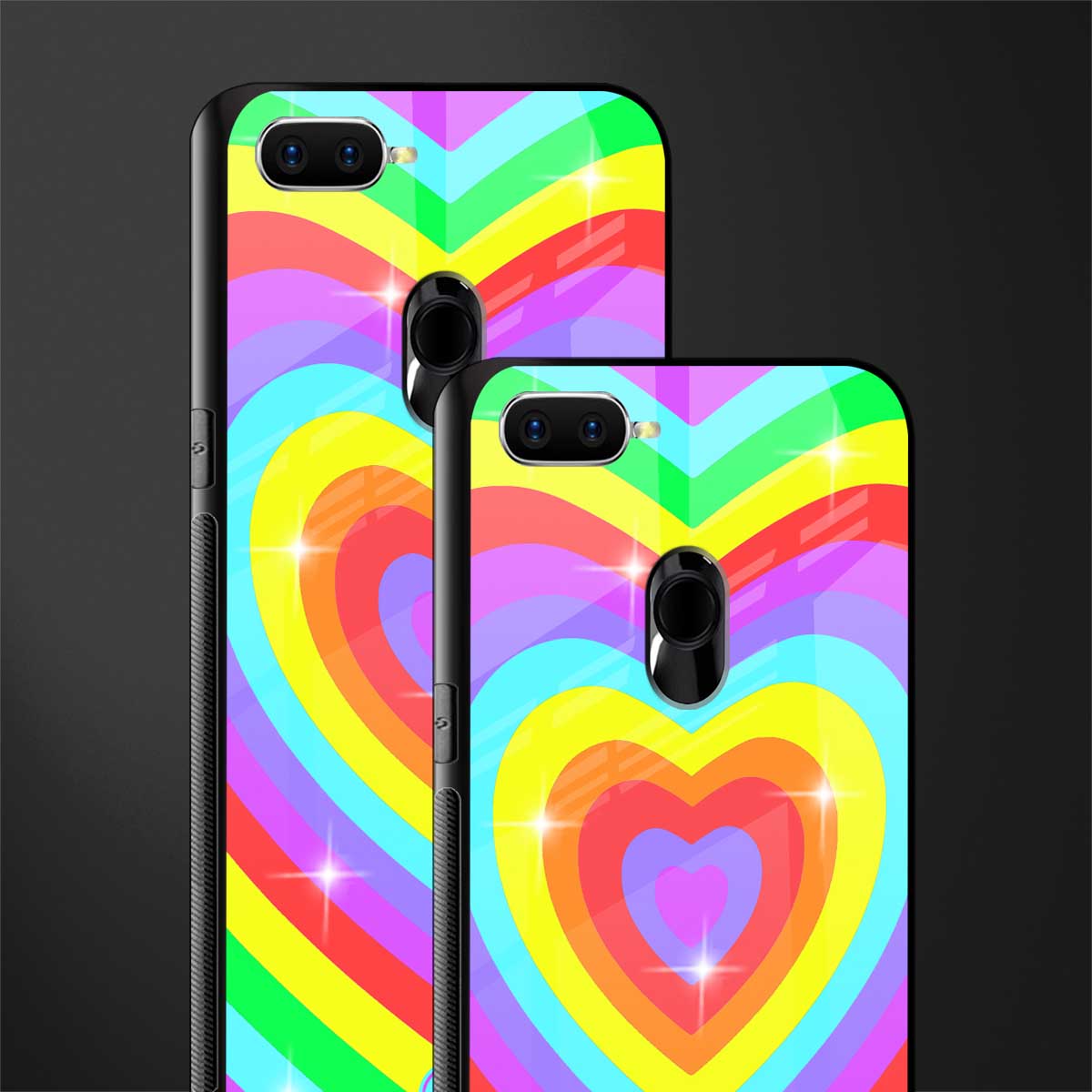 rainbow y2k hearts aesthetic glass case for oppo f9f9 pro image-2