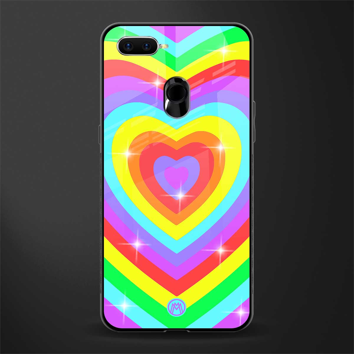 rainbow y2k hearts aesthetic glass case for oppo f9f9 pro image