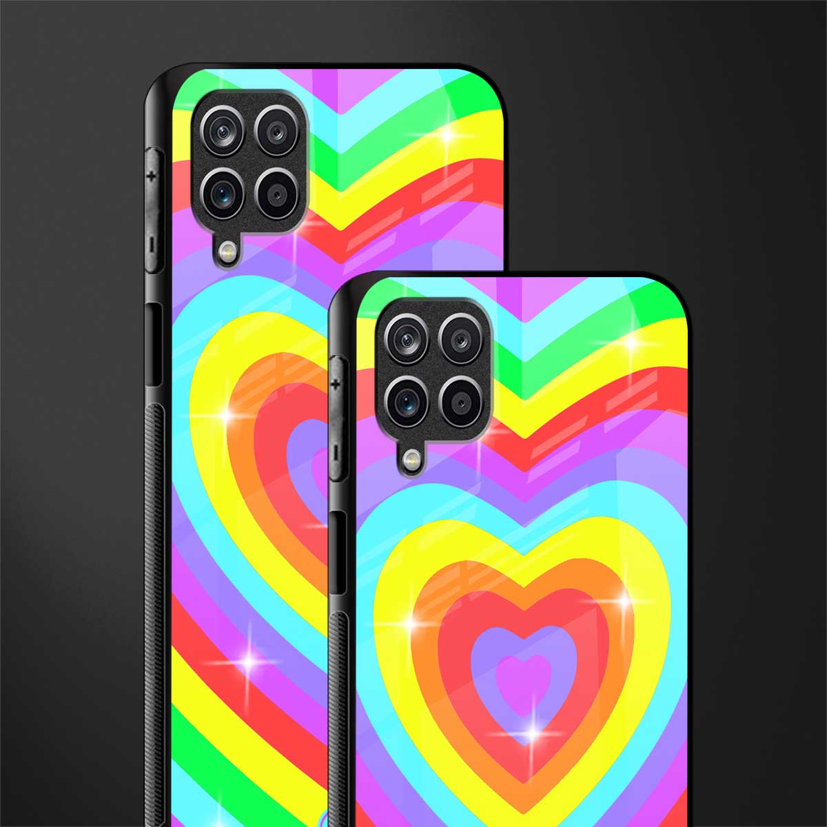 rainbow y2k hearts aesthetic back phone cover | glass case for samsung galaxy a22 4g