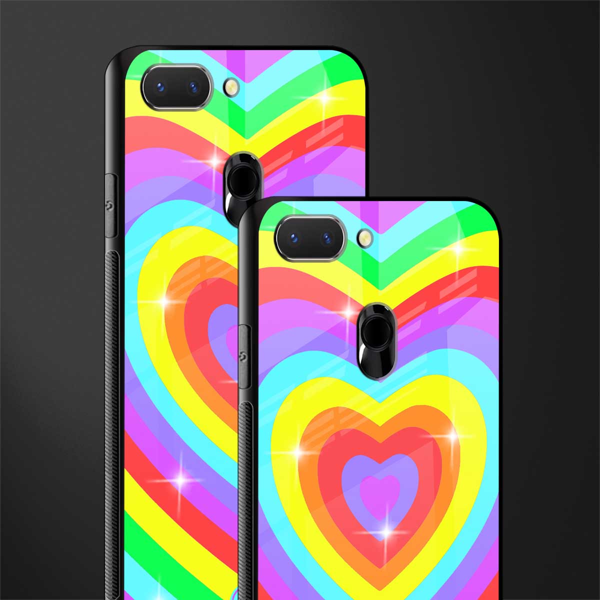 rainbow y2k hearts aesthetic glass case for oppo a5 image-2