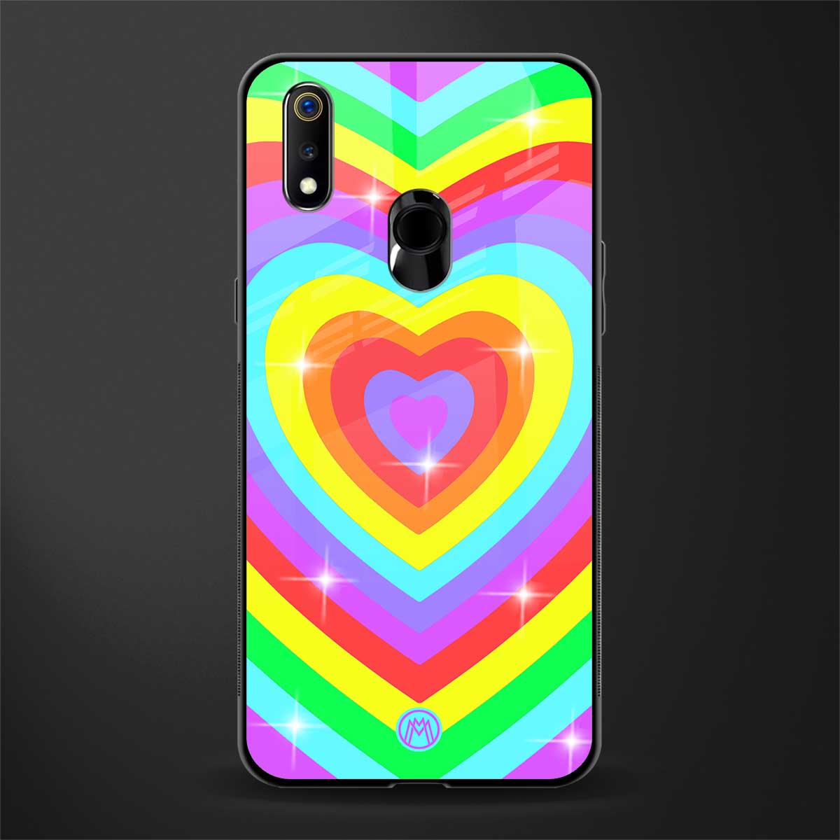 rainbow y2k hearts aesthetic glass case for realme 3 pro image