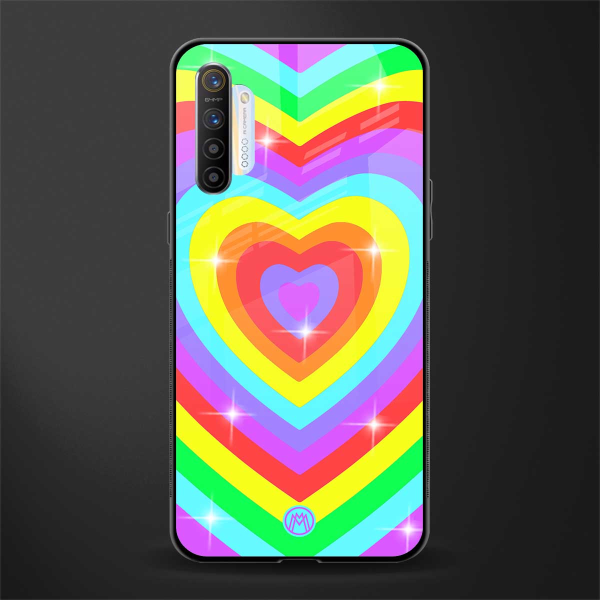 rainbow y2k hearts aesthetic glass case for realme xt image
