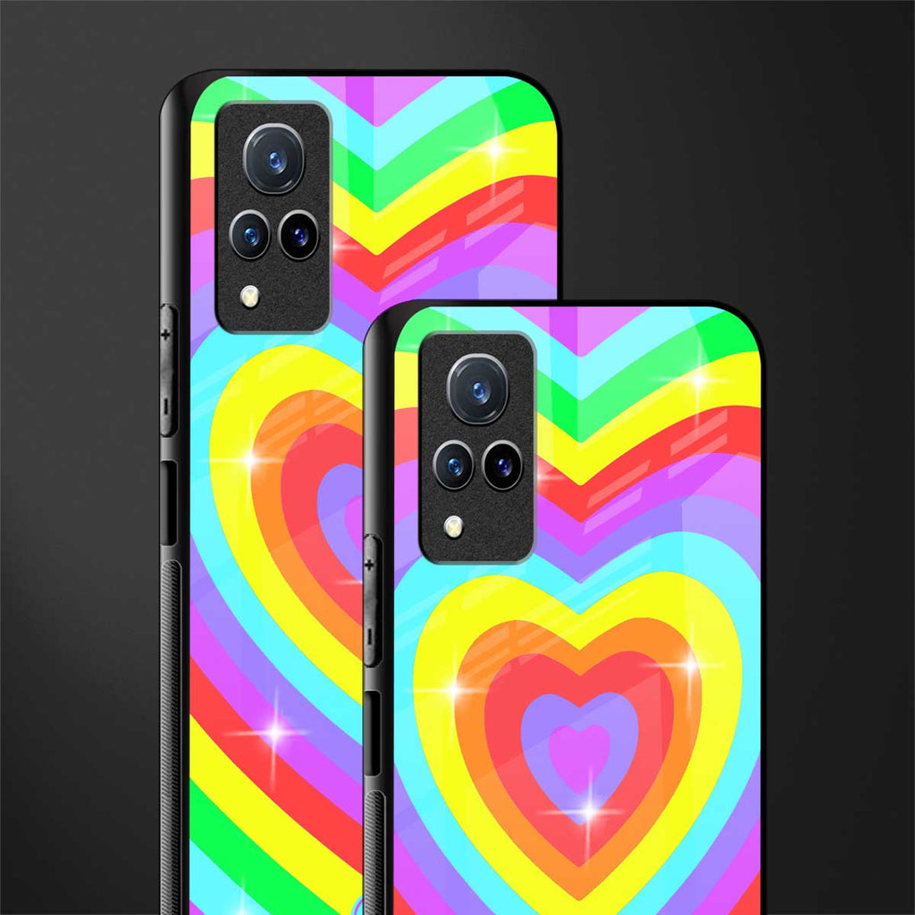 rainbow y2k hearts aesthetic glass case for vivo v21 5g image-2