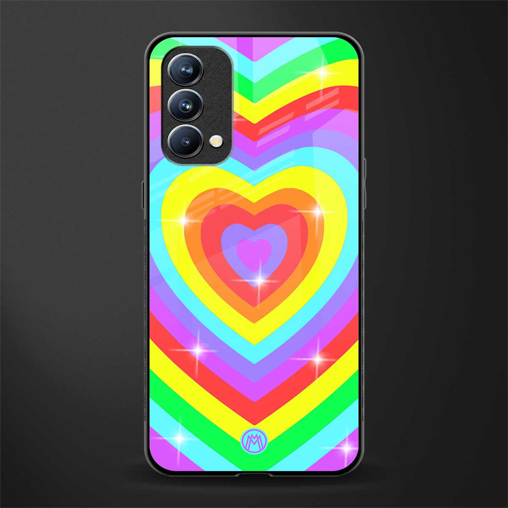 rainbow y2k hearts aesthetic glass case for oppo f19 image
