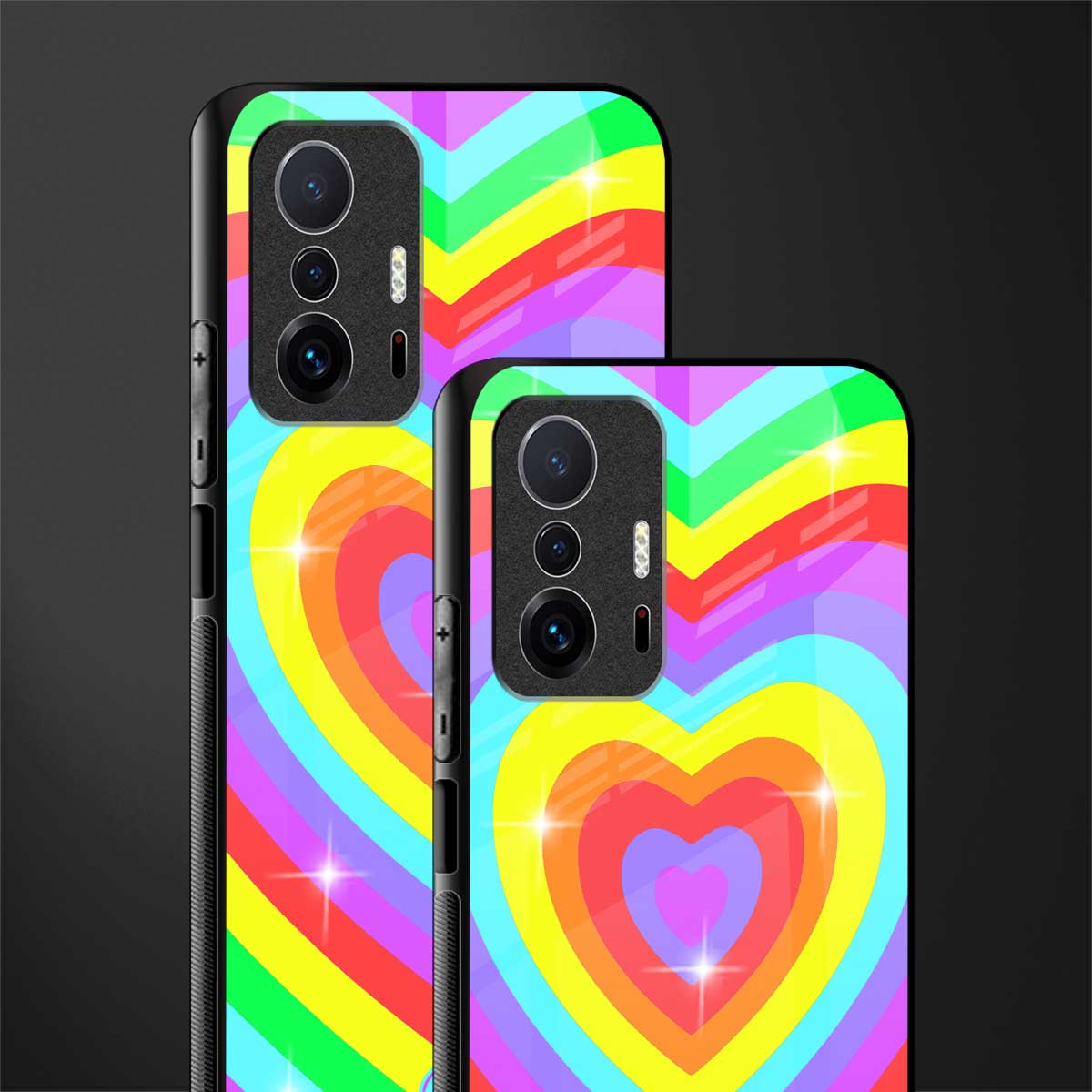 rainbow y2k hearts aesthetic glass case for mi 11t pro 5g image-2