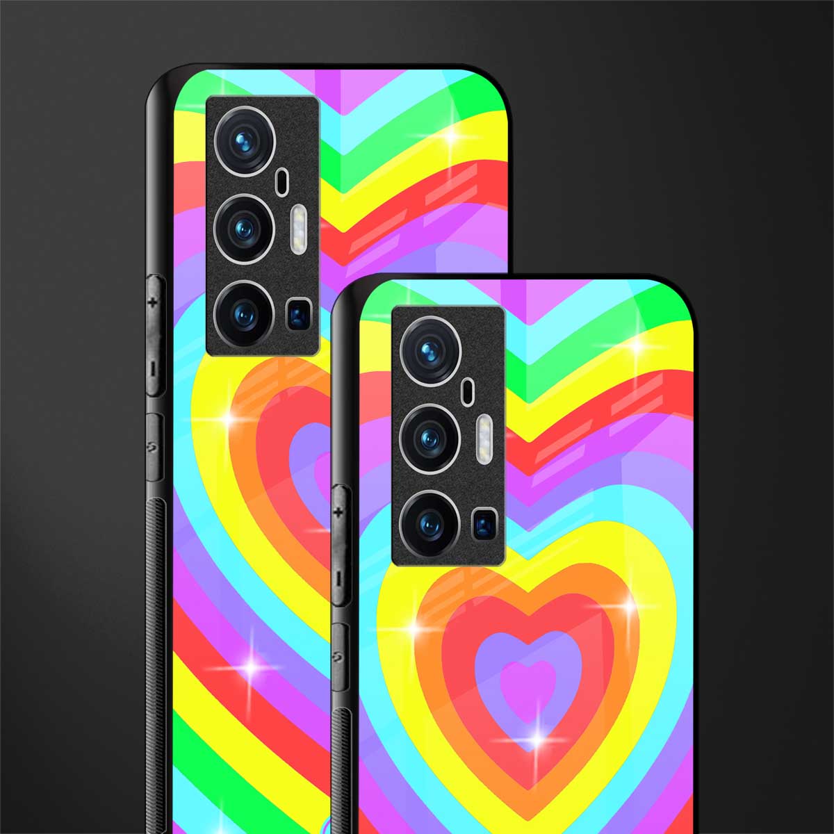 rainbow y2k hearts aesthetic glass case for vivo x70 pro plus image-2