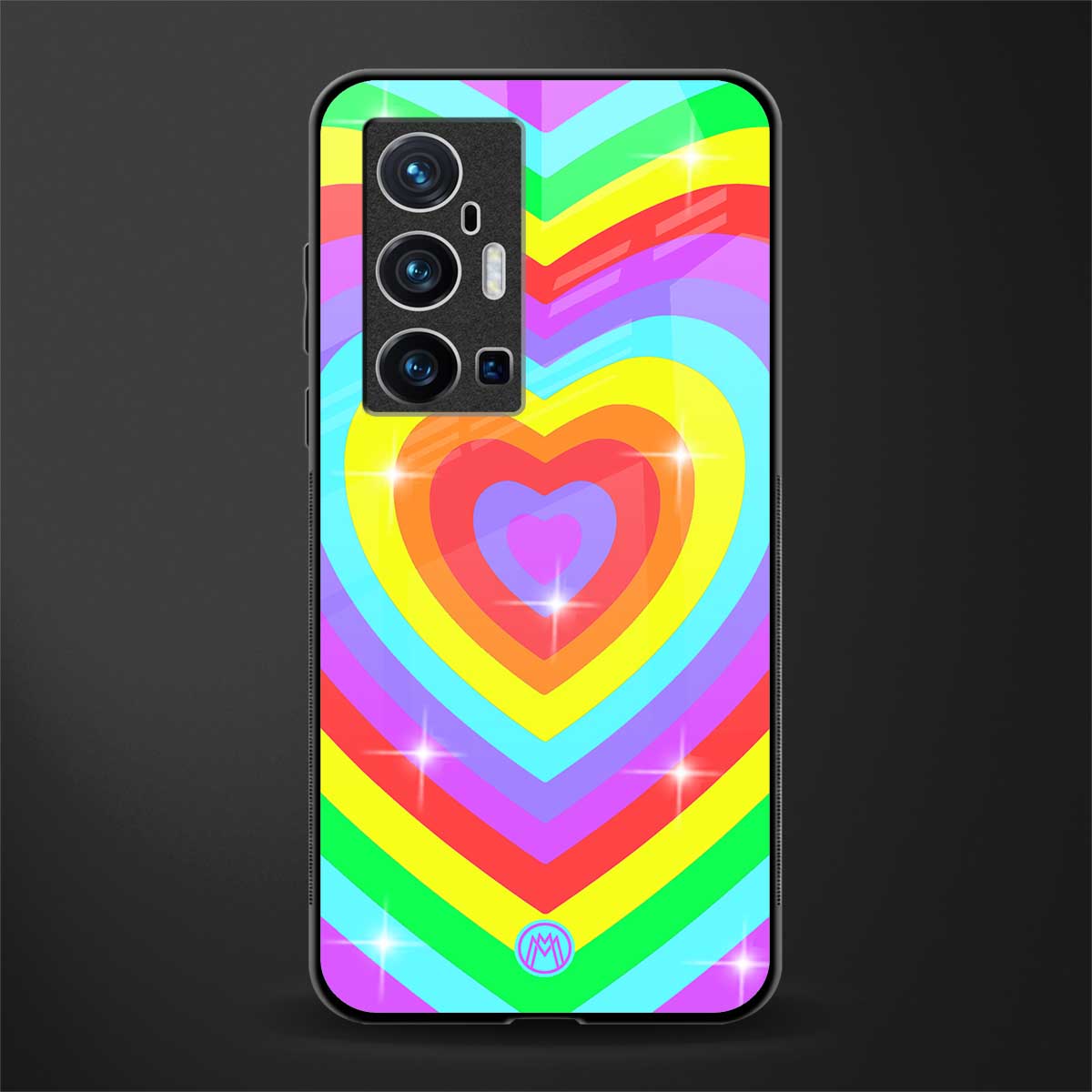 rainbow y2k hearts aesthetic glass case for vivo x70 pro plus image
