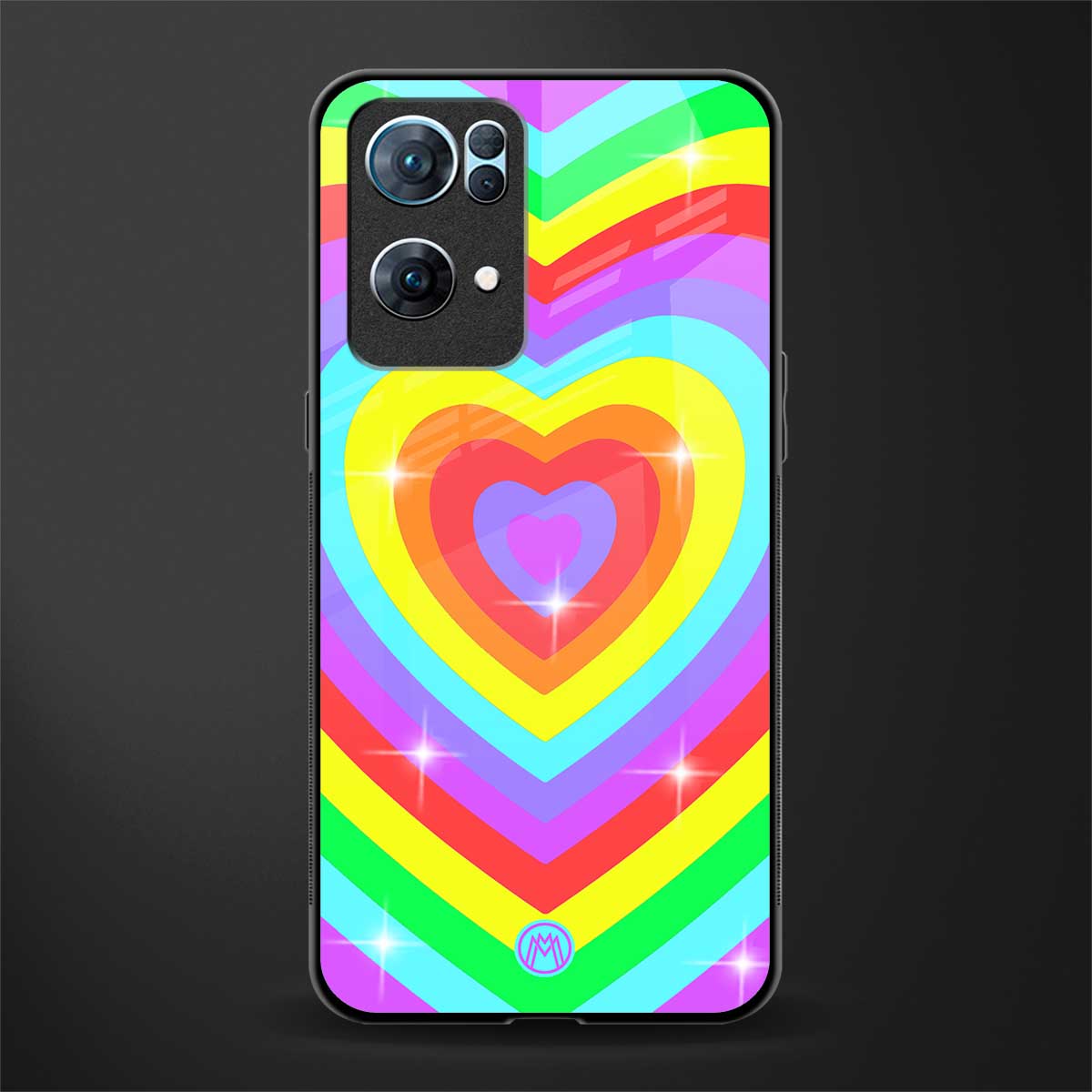 rainbow y2k hearts aesthetic glass case for oppo reno7 pro 5g image