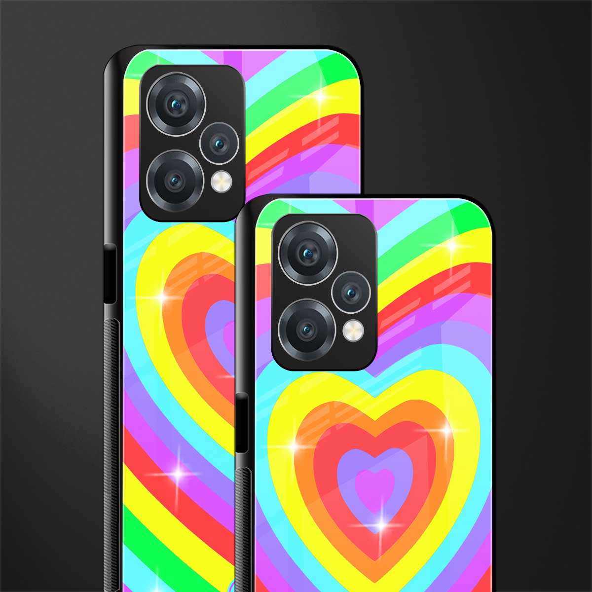 rainbow y2k hearts aesthetic back phone cover | glass case for realme 9 pro 5g