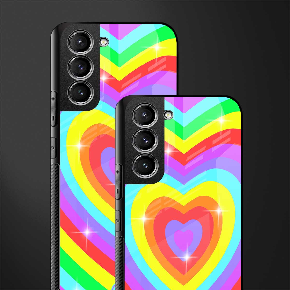 rainbow y2k hearts aesthetic glass case for samsung galaxy s21 plus image-2