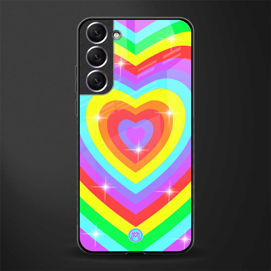 rainbow y2k hearts aesthetic glass case for samsung galaxy s21 plus image
