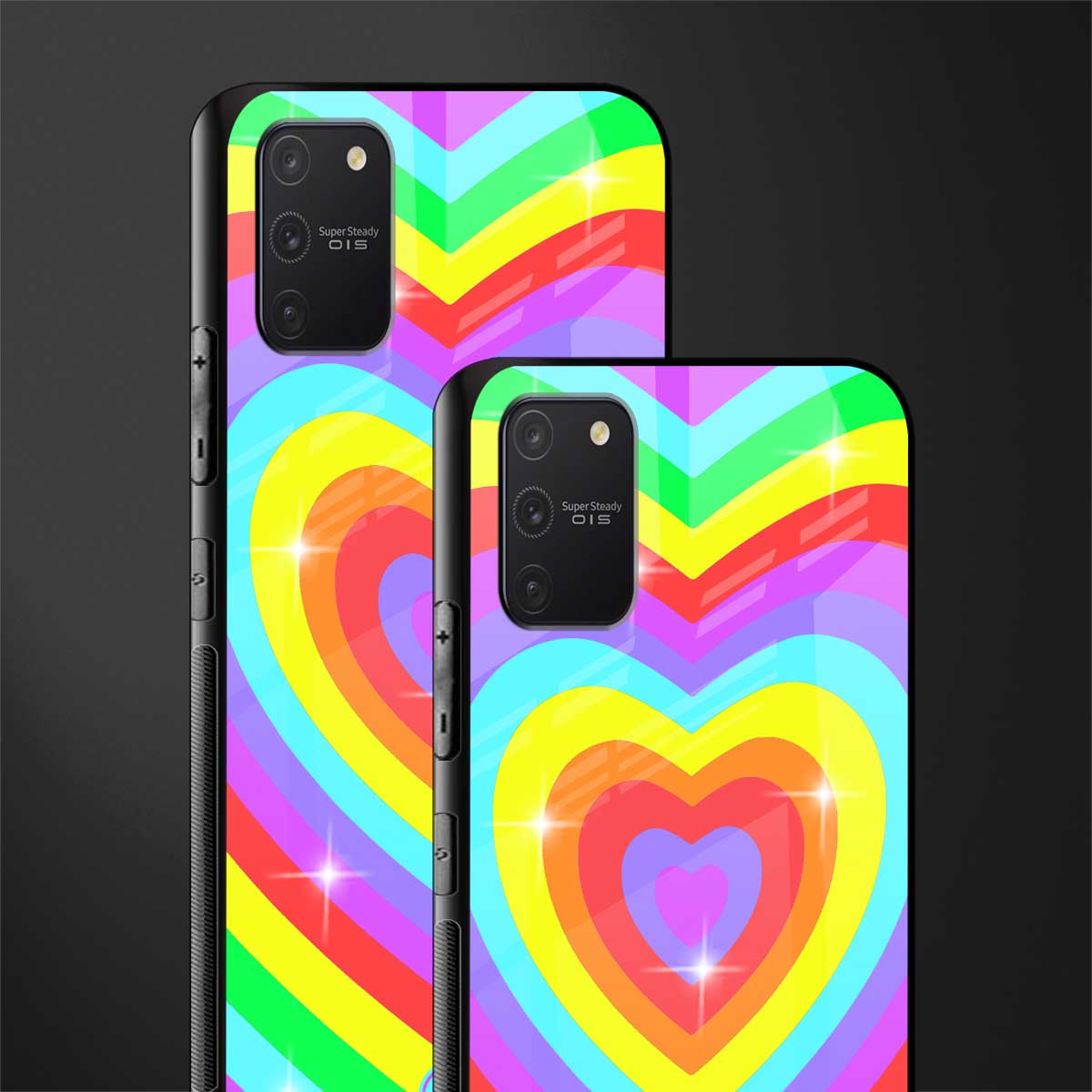 rainbow y2k hearts aesthetic glass case for samsung galaxy s10 lite image-2