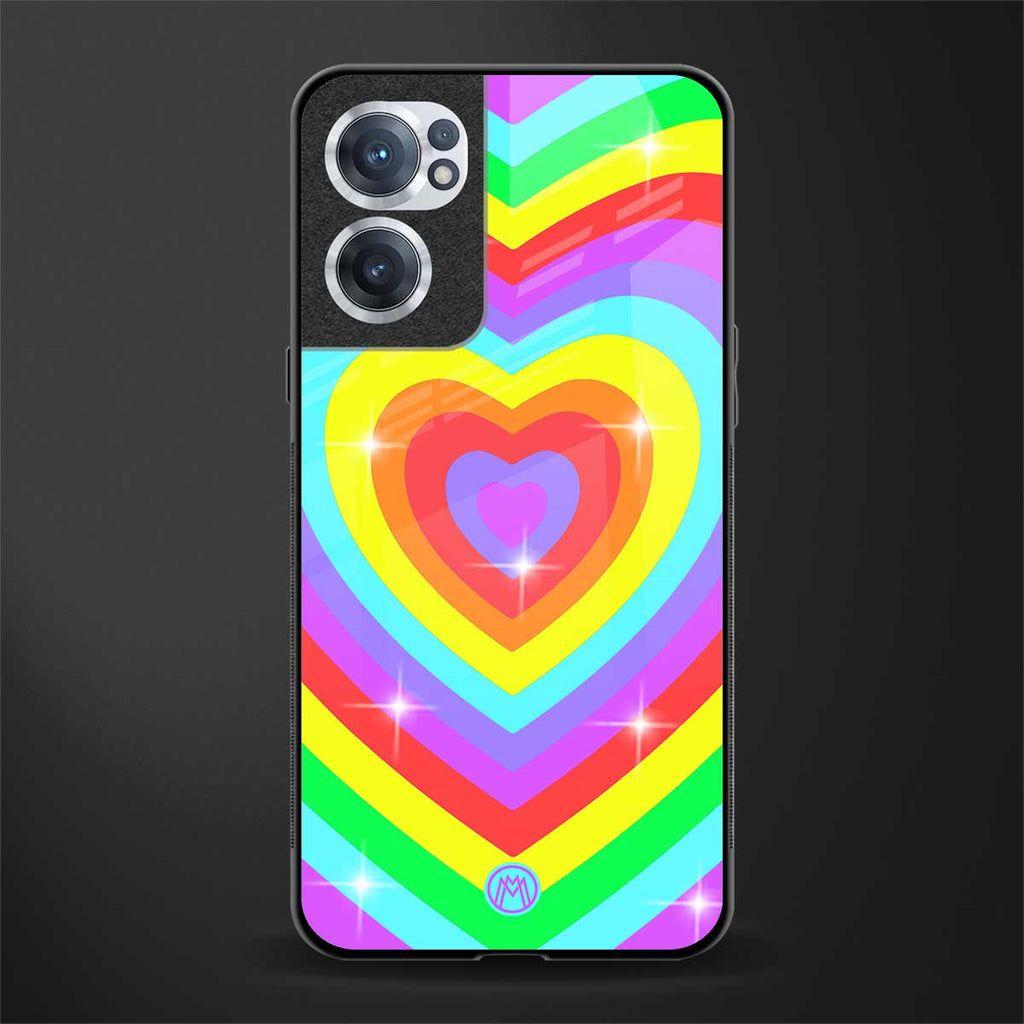 rainbow y2k hearts aesthetic glass case for oneplus nord ce 2 5g image
