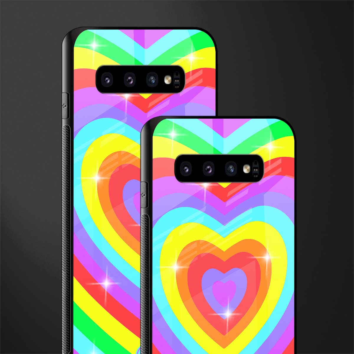 rainbow y2k hearts aesthetic glass case for samsung galaxy s10 plus image-2
