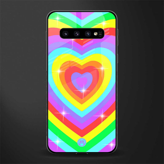 rainbow y2k hearts aesthetic glass case for samsung galaxy s10 image