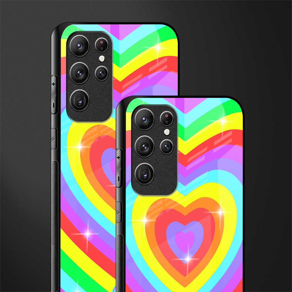 rainbow y2k hearts aesthetic glass case for samsung galaxy s22 ultra 5g image-2