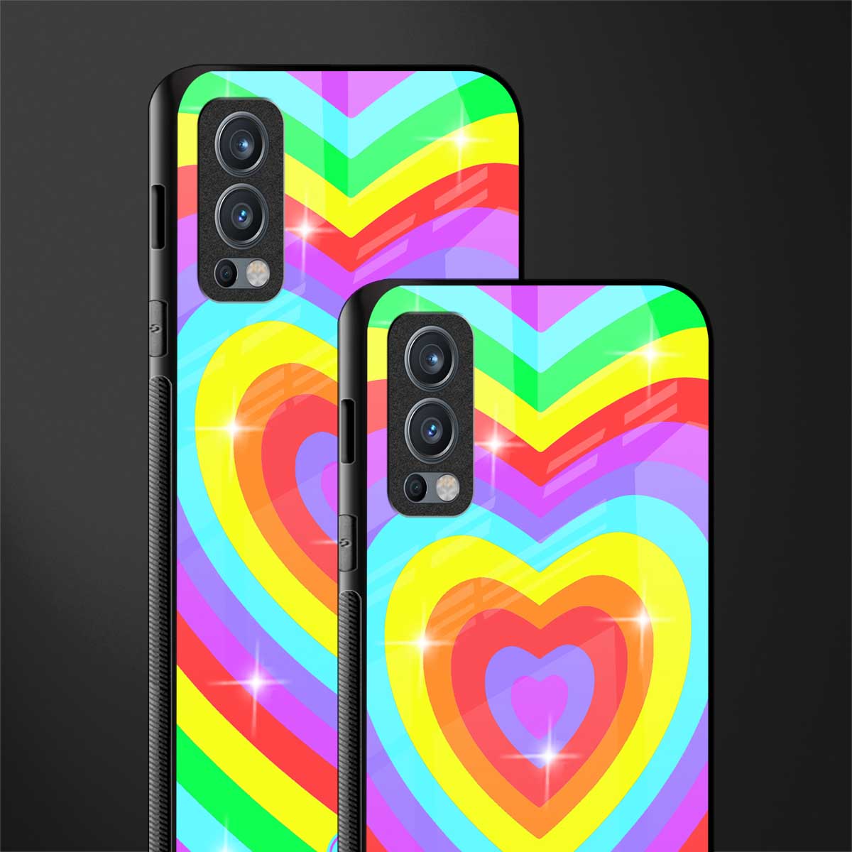 rainbow y2k hearts aesthetic glass case for oneplus nord 2 5g image-2