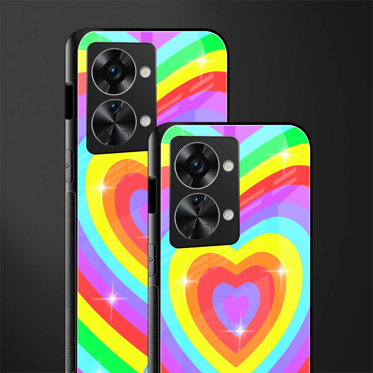 rainbow y2k hearts aesthetic glass case for phone case | glass case for oneplus nord 2t 5g