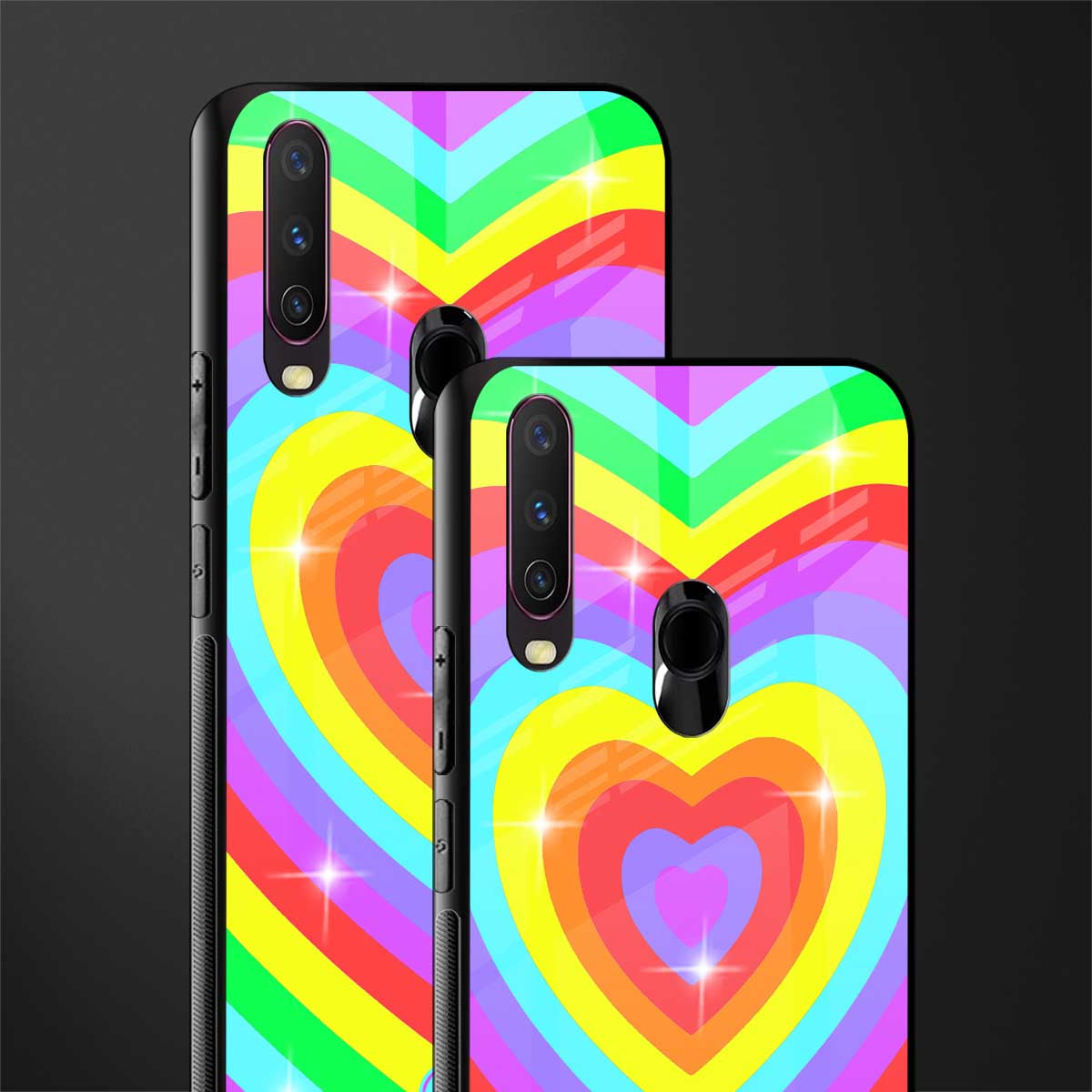 rainbow y2k hearts aesthetic glass case for vivo y15 image-2