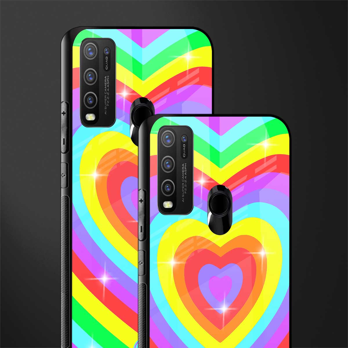 rainbow y2k hearts aesthetic glass case for vivo y50 image-2