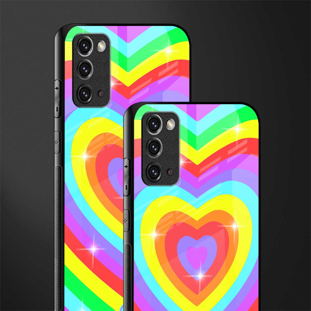 rainbow y2k hearts aesthetic glass case for samsung note 20 image-2