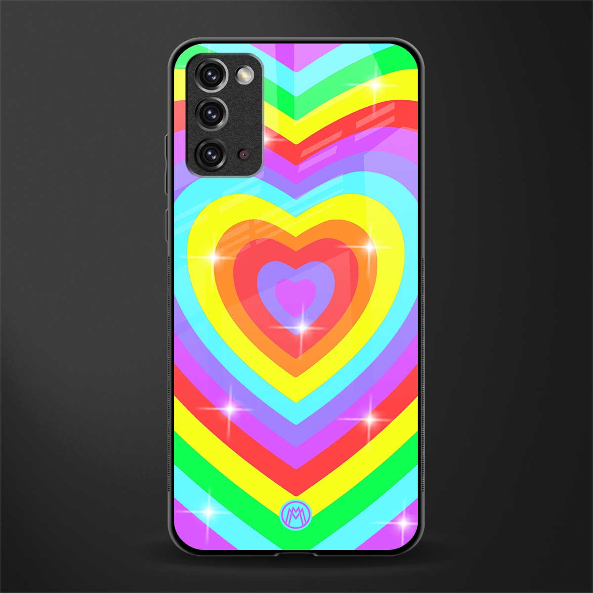 rainbow y2k hearts aesthetic glass case for samsung galaxy note 20 image
