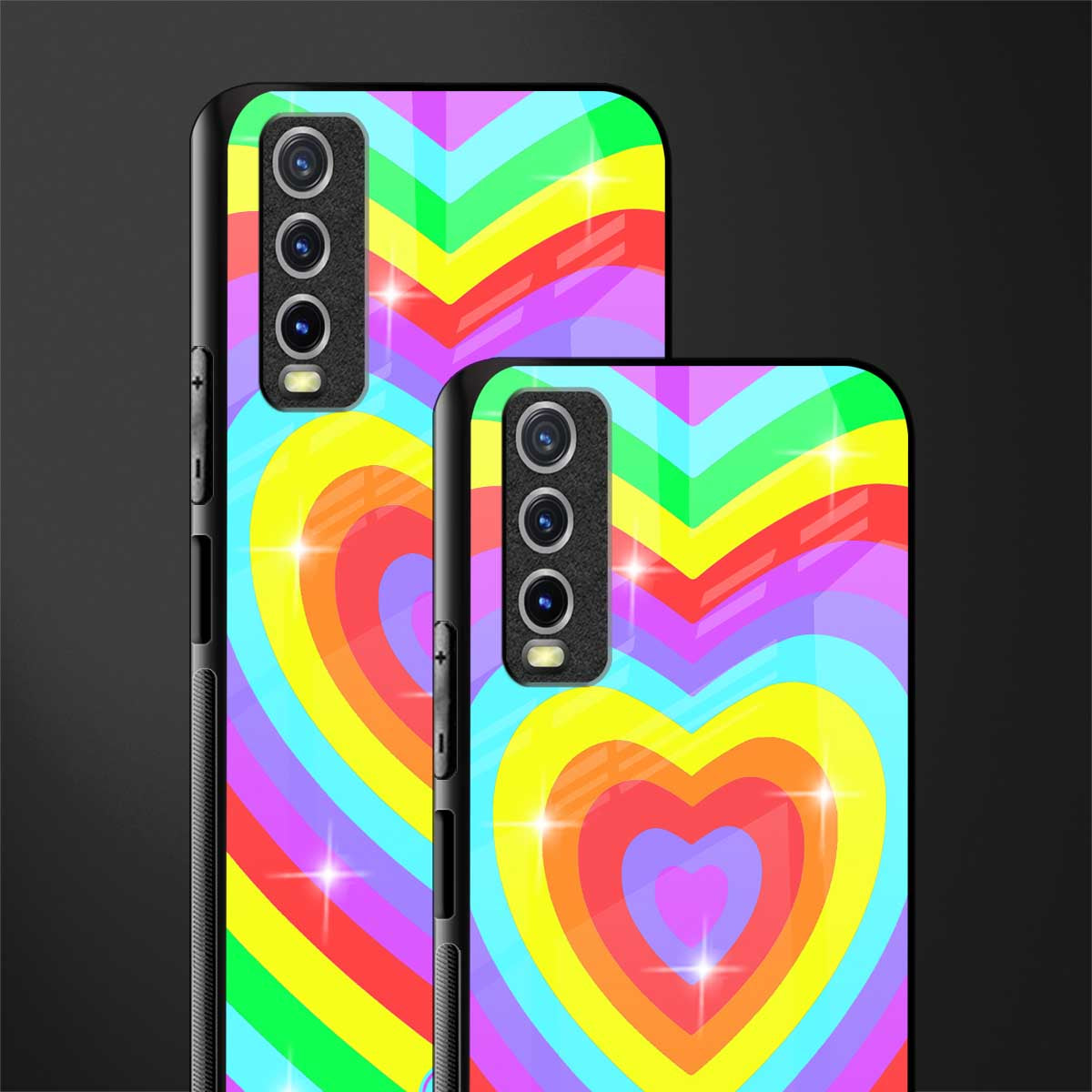 rainbow y2k hearts aesthetic glass case for vivo y20i vivo y20t image-2