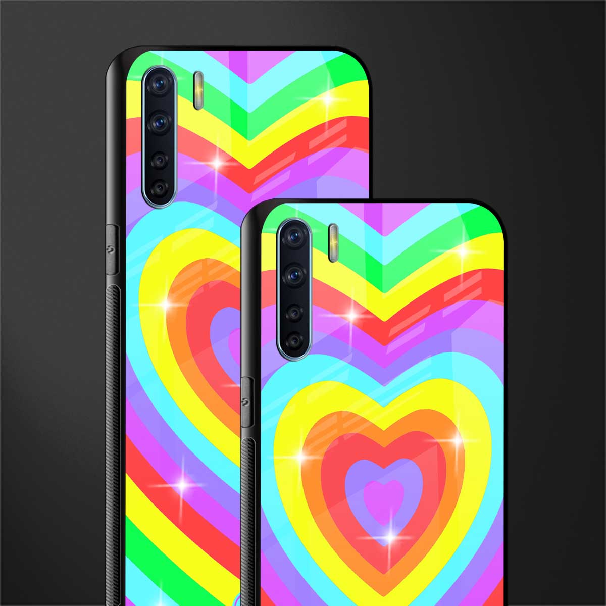 rainbow y2k hearts aesthetic glass case for oppo f15 image-2