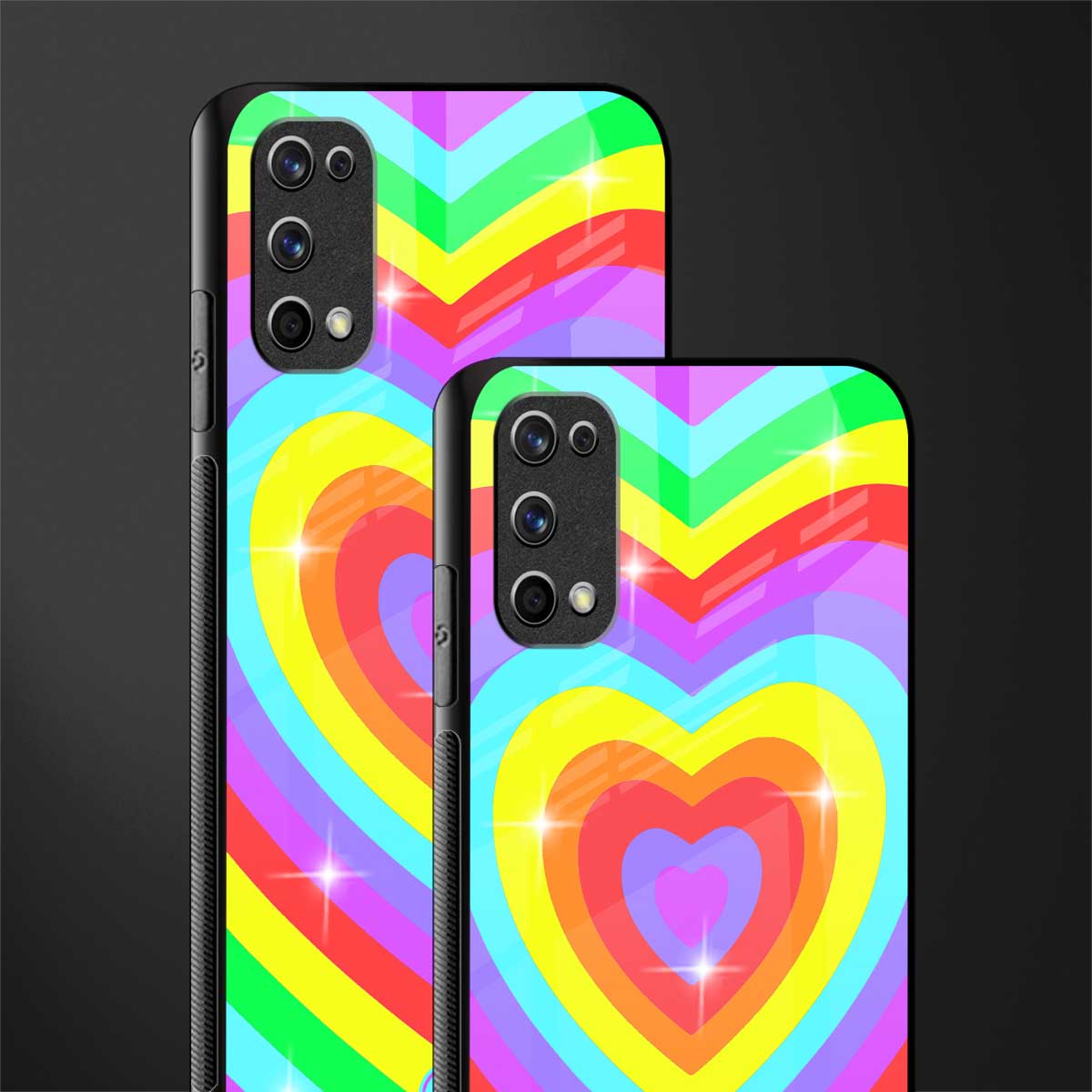 rainbow y2k hearts aesthetic glass case for realme 7 pro image-2