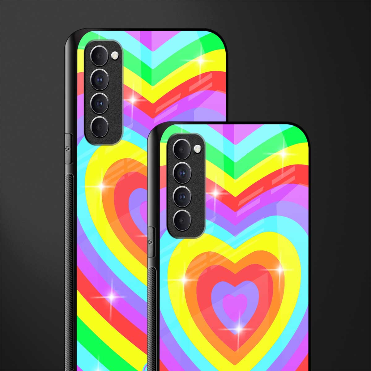 rainbow y2k hearts aesthetic glass case for oppo reno 4 pro image-2
