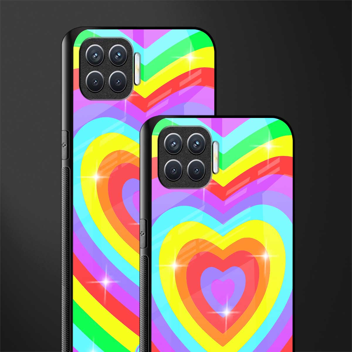rainbow y2k hearts aesthetic glass case for oppo f17 image-2