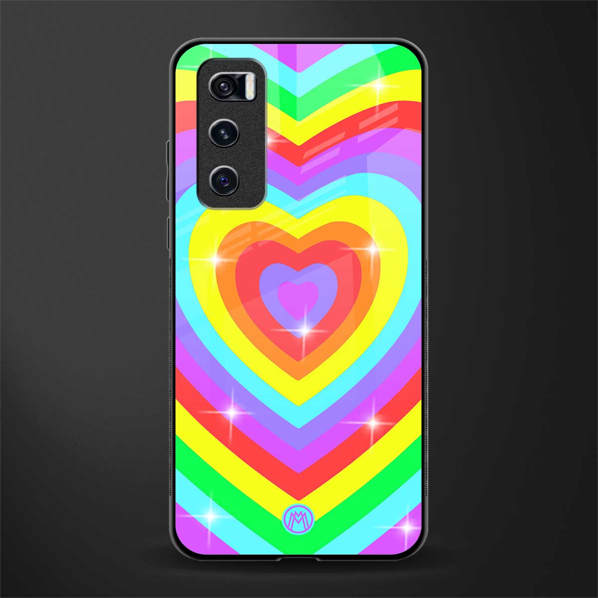 rainbow y2k hearts aesthetic glass case for vivo v20 se image